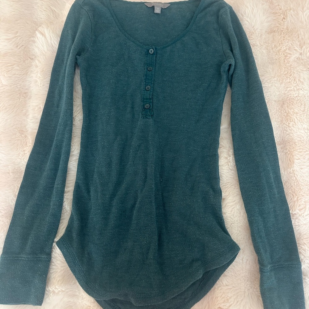 Green Long Sleeve Half Button Top